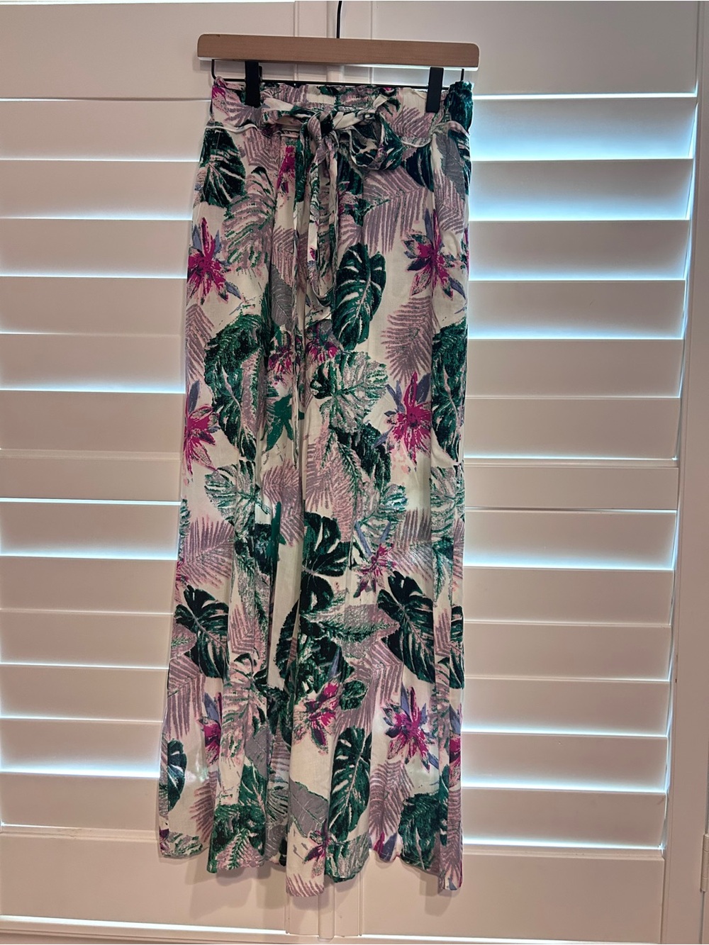 Charme Floral Tropical Print Wide Leg Pant Pink Green White Size Small